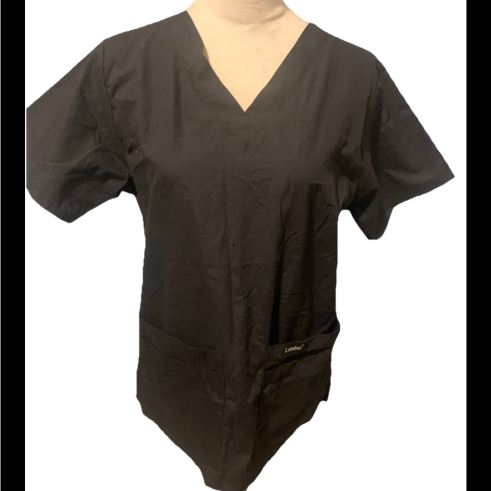 Landau NWT Scrub Top  V Neck Black Classic Fit Small